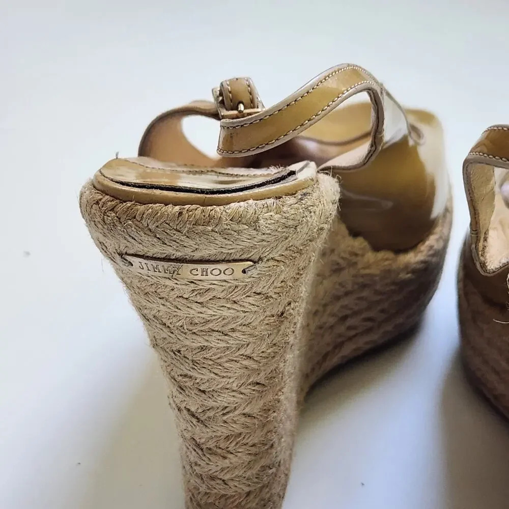 Jimmy Choo Peeptoe Slingback Wedge Espadrilles Platform Sandals Nude 40 US 9.5 - Picture 9 of 11